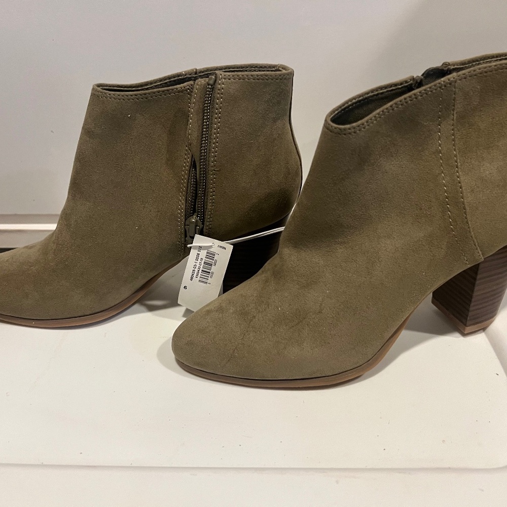 Olive Stacked Heel Ankle Boots
